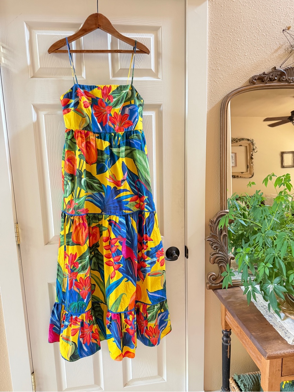 Anthropologie Farm Rio Yellow Tropical Floral Midi Dress